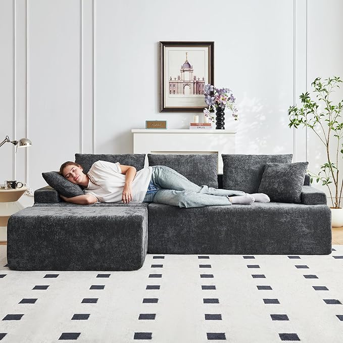 Boneless Couch L Shaped Cloud Sectional Couches for Living Room Comfy Fluffy Modular Sectional Sofa Deep Seat Memory Foam Lounger with Left Facing Chaise Free Combination Gray