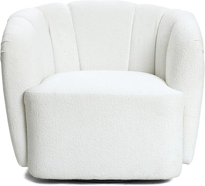 LuxenHome Swivel Barrel Accent Chair Modern Comfy Upholstered Ivory Boucle Accent Chair for Living Room Bedroom NurserySingle Sofa Club Armchair with 360 Degree Soft Elegant Sherpa