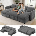 WEUP 106 U Shaped Sectional Sleeper Sofa Bed with Pull Out Bed Sectional Sleeper Couch Pull Out Couch with Reclining Backrest/Reversible Storage Chaise/USB Ports/Tool-Free Assembly Corduroy Grey