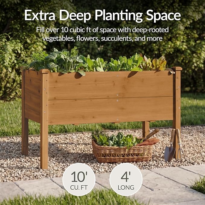 Best Choice Products 48 x 24 x 30 Raised Garden Bed with Extra Deep 16 Depth Elevated Wood Planter Box Stand for Backyard Patio Balcony Natural Fir Wood - Acorn Brown