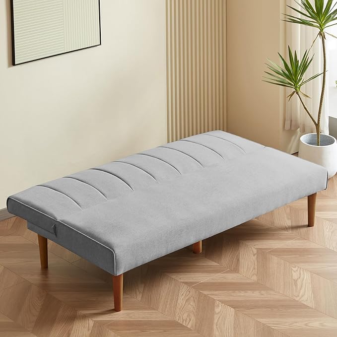 HomePop Upholstered Bergen Convertible Futon Sofa Bed Modern Sofa Couches for Living Room Small Spaces Dorm Apartment Gray Woven