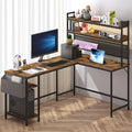 WiberWi L Shaped Desk Office Computer Corner Desk 67” Home Gaming Table with Power Outlet &amp LED Light Writing Study Workstation with Shelves &amp Pegboard Organizer for Home OfficeRustic Brow
