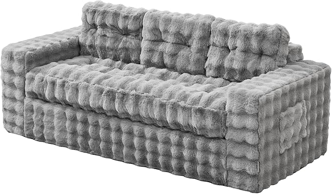 Hobestluk 3-Seater Sofa Boneless Couch with Tufted Button Design 2 in 1 Comfy Cloud Couch Oversized Sofa for Living Room Bedroom Apartment or Office (Grey 3 Seater)