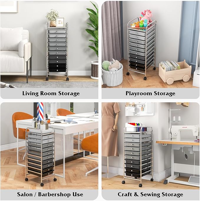 Giantex 10-Drawer Storage Cart w/Universal Wheel Rolling Cart w/Handle Home Organizer Storage Unit w/Removable Drawers Trolley Utility Cart for Kitchen Makeup Living Room Office Play Room