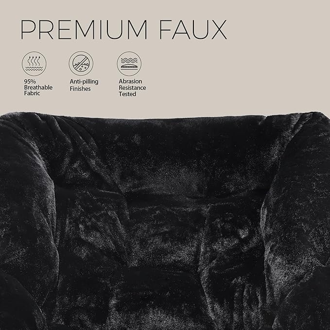 Walsham Folding Comfy Chair Faux Fur Soft Cozy Lounge Reading Papasan Chair for Adults Kids Bedroom Living Room Dorms Small Space Black