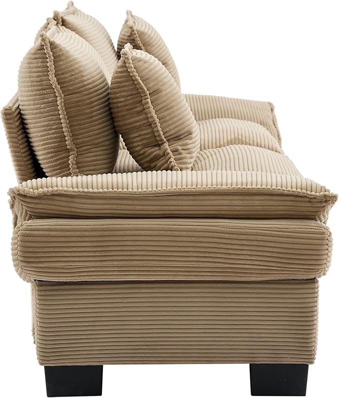 Corduroy Sofa Sleeper Couch Loveseat with Pillows Upholstered Deep Seat for Apartment Office Dorm Living Room Bedroom - Khaki Corduroy