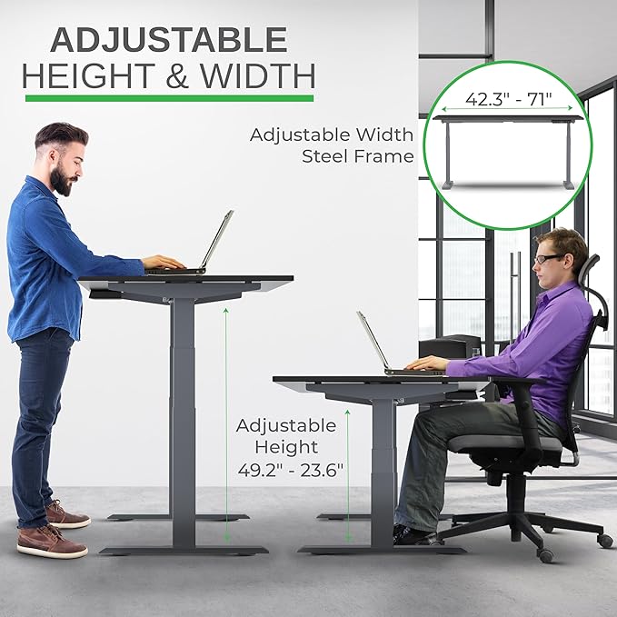 Rise UP Dual Motor Electric Standing Desk 60x30 Black Desktop Premium Ergonomic Adjustable Height sit Stand up Home Office Computer Desk Table Motorized Powered Modern Furniture Small Standup Table