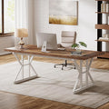 Tribesigns 70.86-Inch Large Executive Desk Industrial Home Office Computer Desk Simple Long Writing Study Table Business Furniture (Brown-White)