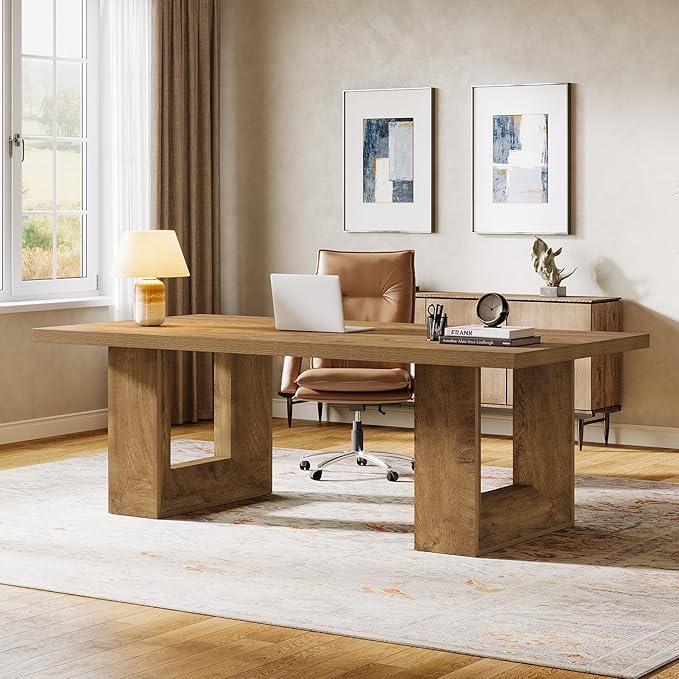 Tribesigns Home Office Desk 62.99 Large Farmhouse Executive Desk Computer Table for Office Conference Room Study Room (Walnut)