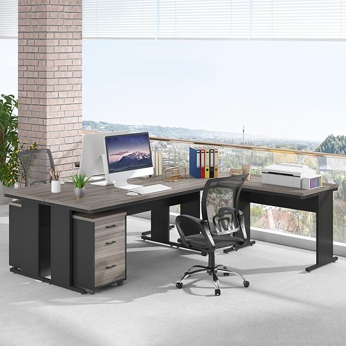Tribesigns 83 Inch L-Shaped Executive Desk with Drawers Large Office Computer Desk with File Cabinet Business Workstation Furniture for Home Office (Gray)