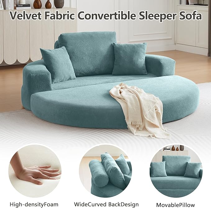 71 Boneless Sofa Bed Oversized Round Couch 2-in-1 Foldable Floor Sofa for Living Room and Apartment No Assembly (Sky Blue 71)