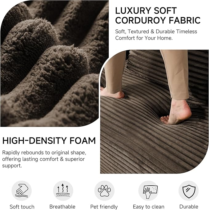 79 Sofa Bed Deep Seat 32 Sleeper Sofa 5-in-1 Convertible Sofa Bed Boneless Couch in a Box Corduroy Floor Futon with Thickened backrest and Headrest Pillows Side Pockets Brown