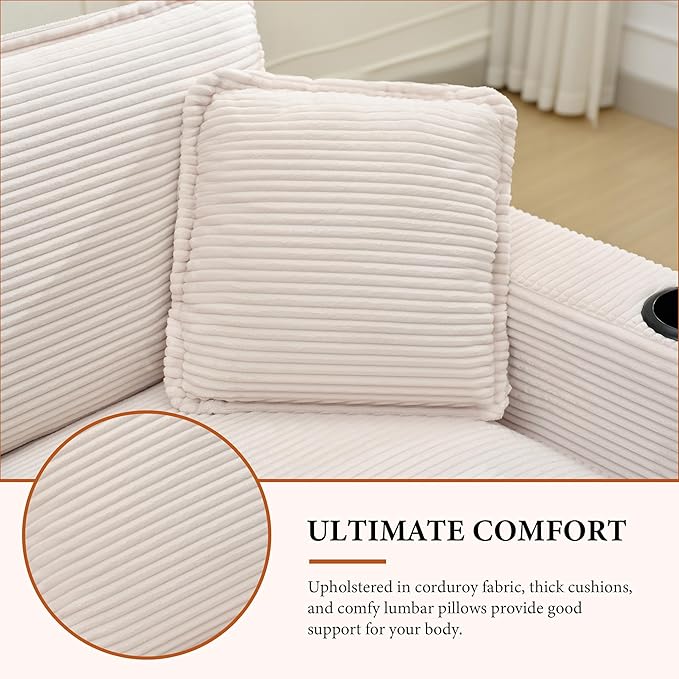 82.7 L Shaped Sectional Sofa with Cup Holders &amp USB Ports Modern Loveseat Cloud Couch with Ottoman for Living Room Apartment Small Spaces Beige Corduroy