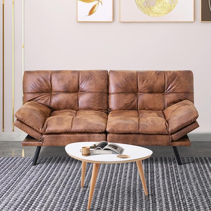 MUUEGM Futon Sofa Bed Couch Sofa Memory Foam Futon Sleeper Sofa Loveseat Convertible Couch Bed for Small Compact Spaces Apartment Brown