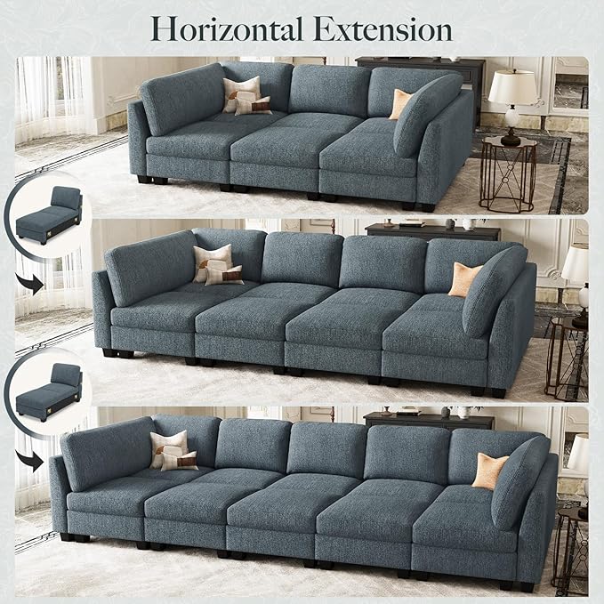 Belffin 86.2 Sectional Sleeper Sofa Bed with Deep Seat Cloud Modular Sectional Couches for Living Room. Blue Grey Sofa
