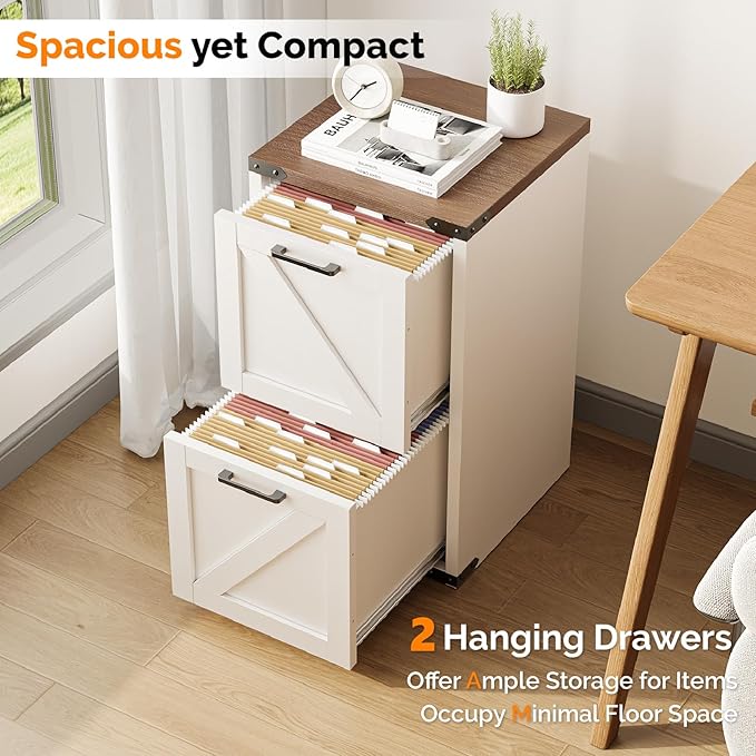 VINGLI 2 Drawer Farmhouse Metal File Cabinet Home Office Filing Organizer for Letter File Folder Storage Printer Stand with Drawers Archivador Vertical Filing Cabinet for Study Business (White)