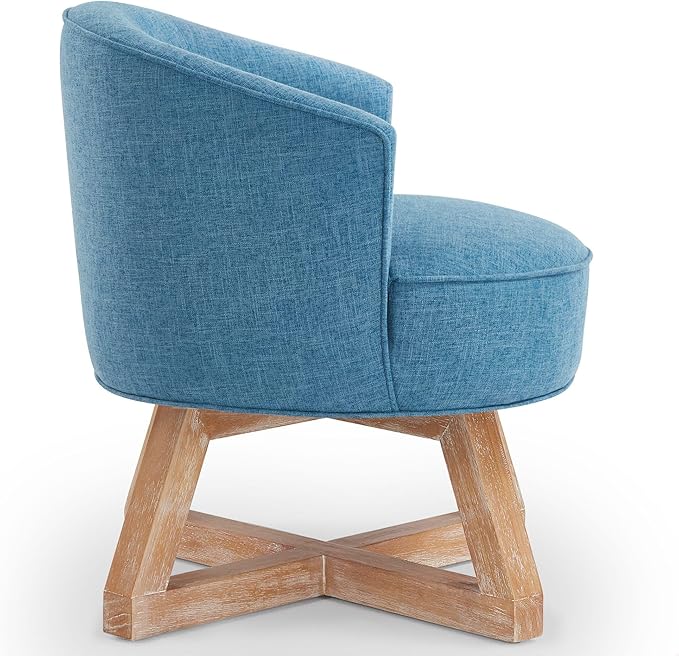GDFStudio Swivel Barrel Chair Modern Accent Arm Chair Upholstered Linen Round Reading Armchair 360° Swivel Chair with Cross-Shaped Solid Wood Base for Bedroom Office Living Room Lighe Blue