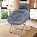 Round Comfy Saucer Chair with Headrest Large Cozy Metal Frame Cozy Lounge Lazy Chair Folding Faux Fur Saucer Chair for Adults Foldable Papasan Moon Chair