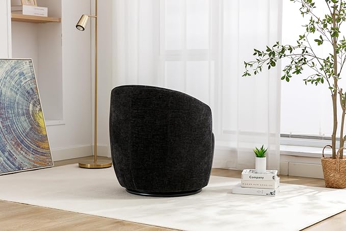 Stylish Chenille Swivel Accent Chair Black 360 Degree Rotation Barrel Chair for Living Room