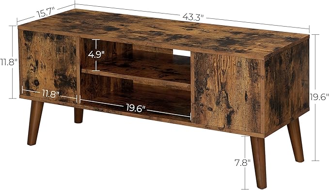 VASAGLE Retro TV Stand for Televisions up to 42 Inches Mid-Century Modern Entertainment Center 43.4” Rustic Brown