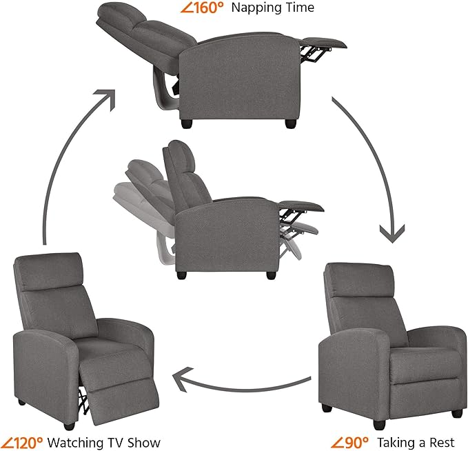 Yaheetech Fabric Recliner Sofa Reclining Upholstered Sofa with Pocket Spring Living Room Bedroom Home Theater Light Grey