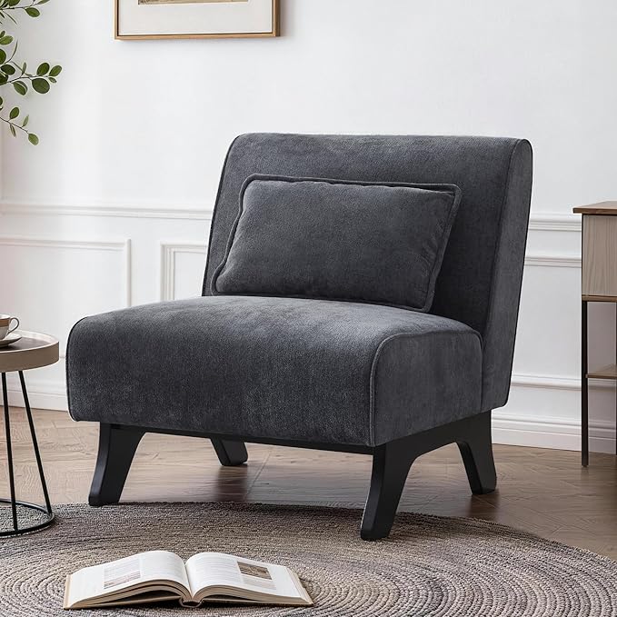 Upholstered Armless Accent ChairModern Comfy Living Room Chairs with Wooden Legs&amp PillowsLounge Sofa Side Chair for Bedroom Farmhouse Reading (Tangerine 1 PC)