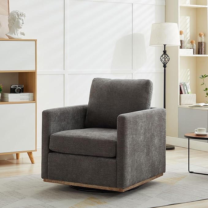 Aoiy &amp Wifon 30.7 W Swivel Accent Chair Mid Century Modern Swivel Chair for Living Room Comfy Small Accent Chair Wavy Chenille Charcoal
