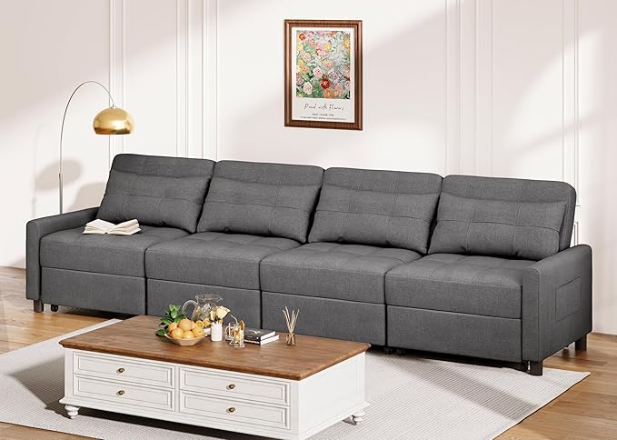 Aiho Pull Out Couch Convertible Sofa Bed with Adjustable Backrest 5 Seater Sectional Sleeper Sofa Couch Bed with Spring Support for Apartment Living Room Dark Grey