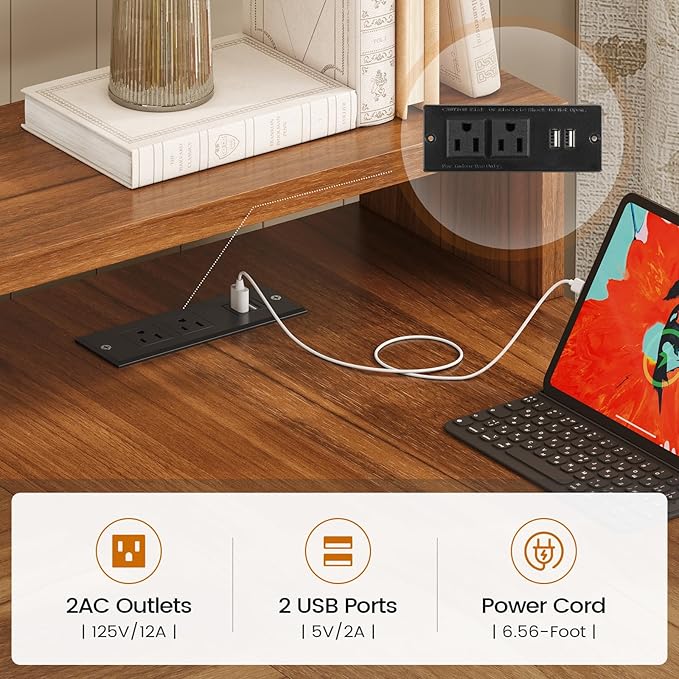 SEDETA Farmhouse L Shaped Desk 55 Home Office Desk with Drawers and Storage Shelves L Shaped Gaming Desk with LED Lights Power Outlet and Monitor Shelf Brown