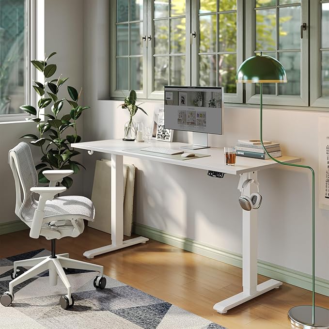 Agilestic Electric Standing Desk 55 x 24 Inches Height Adjustable Desk Sit Stand up for Work Office Home Ergonomic Rising Computer Table with Memory Preset White