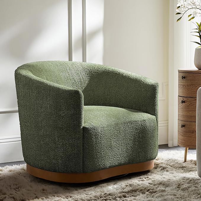 HULALA HOME Chenille Swivel Accent Chairs Set of 2 Fully Assembled Comfy Upholstery Barrel Armchair with Sturdy Solid Wood Base Forest