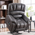 MEETWARM Large Power Lift Electric Recliner Chair with Massage and Heat Overstuffed Wide Recliner with 2 Remote Controls for Elderly Big People Heavy Duty Recliners USB Ports Side Pockets(Gray)