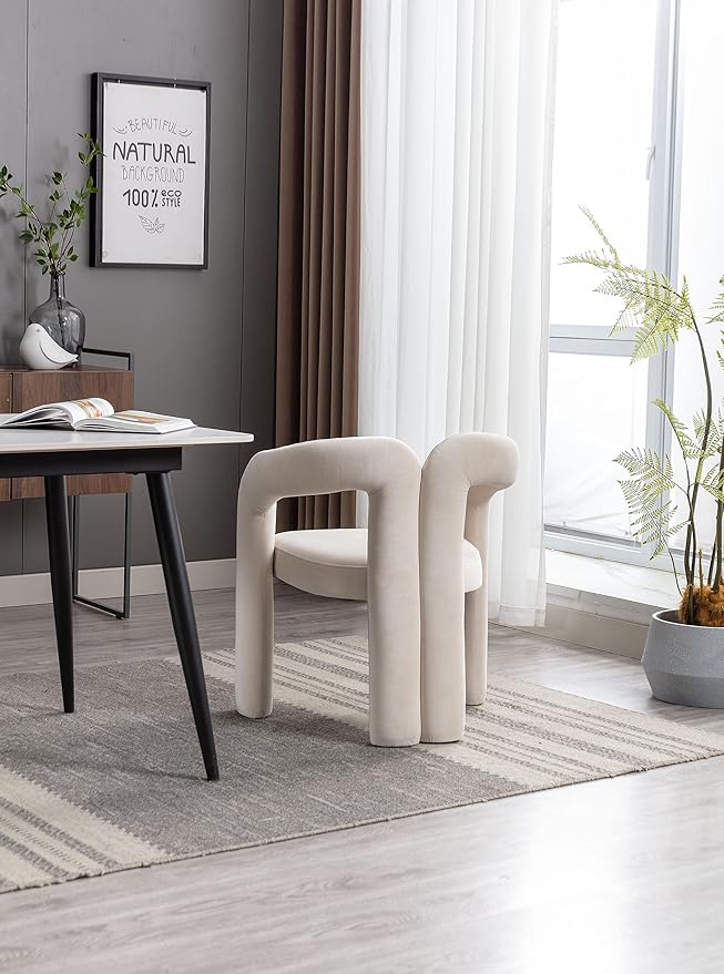 Set of 2 Contemporary Velvet Fabric Upholstered Accent/Dining Chairs Barrel Side Chairs for Kitchen and Living Room (Beige Velvet)