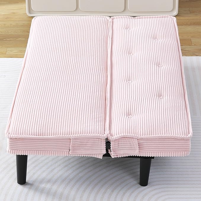 Convertible Futon Sofa Bed Faux Leather Futon Couch with Adjustable Backrest and Usb Port Modern Folding Couch For Small Spaces Living Room Sleeper Bed for Living RoomBedroomOffice (Pink)