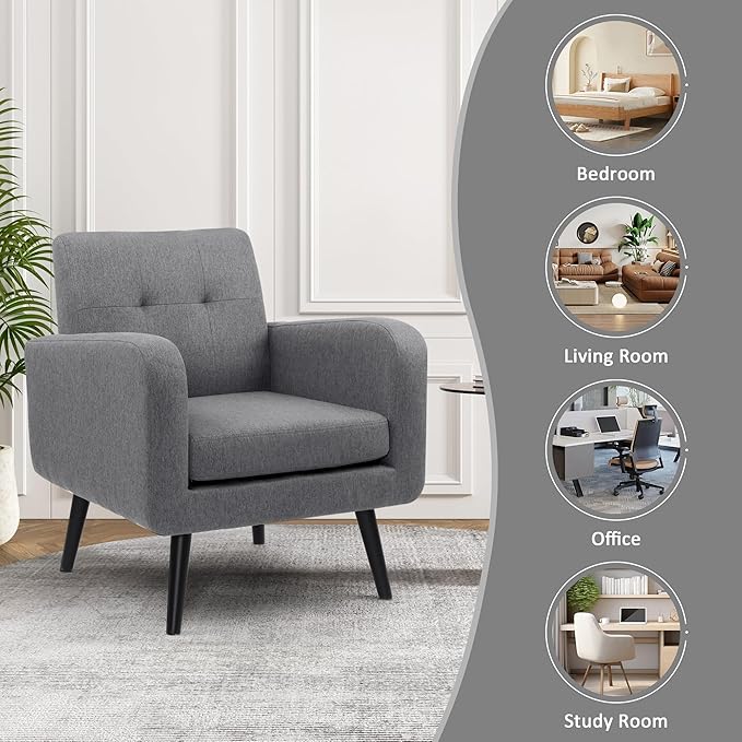 LSSPAID Modern Accent Chairs Upholstered Fabric Cozy Armchairs Living Room Side Chair with Solid Wood Legs Gray