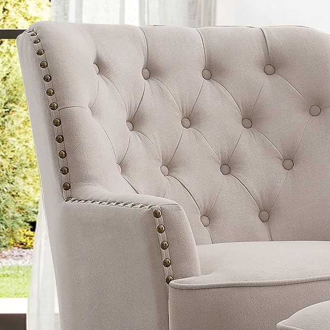 Rosevera McCarthy Furniture ottoman Arm Living Room Comfy Small Accent Chairs for Bedroom Standard Size Natural