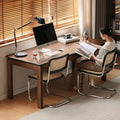 YESWOOD 100% Solid Wood Desk Mid Century Modern Walnut Color Home Office Desk Sturdy Computer Desk Writing Desk with 2 Drawers for Study Living Room 55.11 W