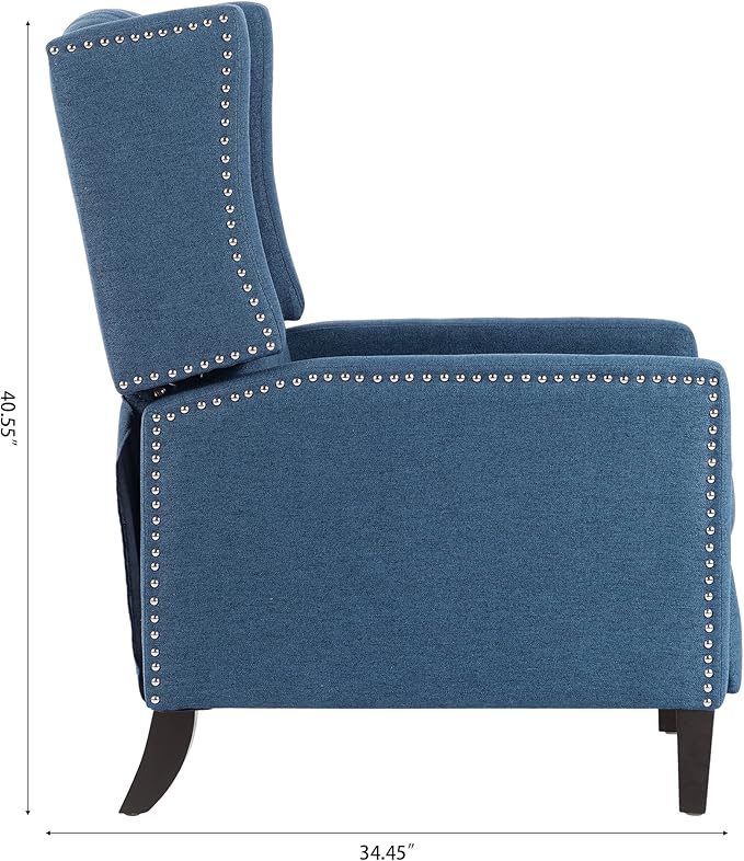 27 Wide Recliner Chair Manual Wingback Recliner Chair with Birch Legs Modern Accent Arm Chair Single Sofa for Home Living Room Office Bedroom (Blue)