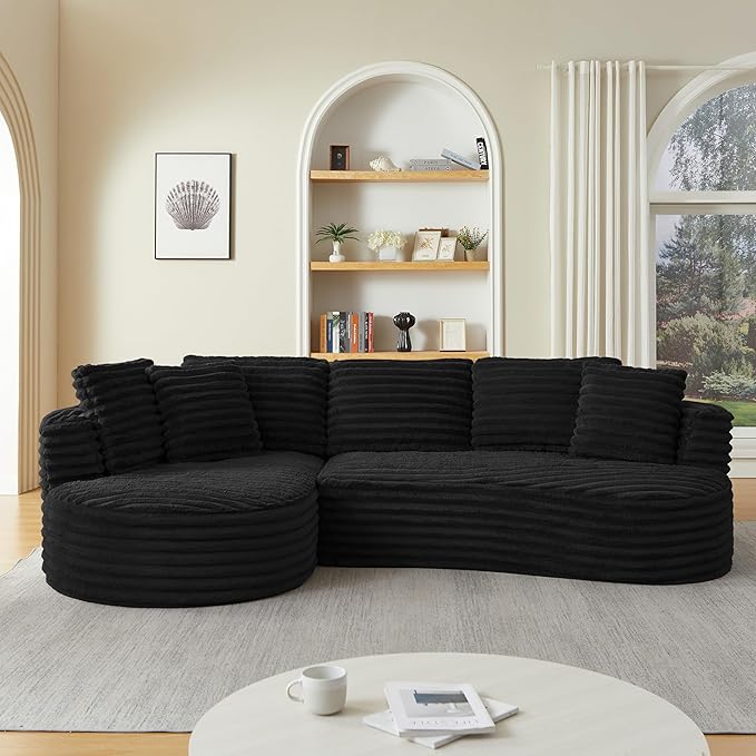 121 Oversized Curved Couch Boneless Couches Sofa with Chaise Deep Seat L-Shape Sectional Sofa for Living Room No Assembly Required (Black Left Facing Chaise)
