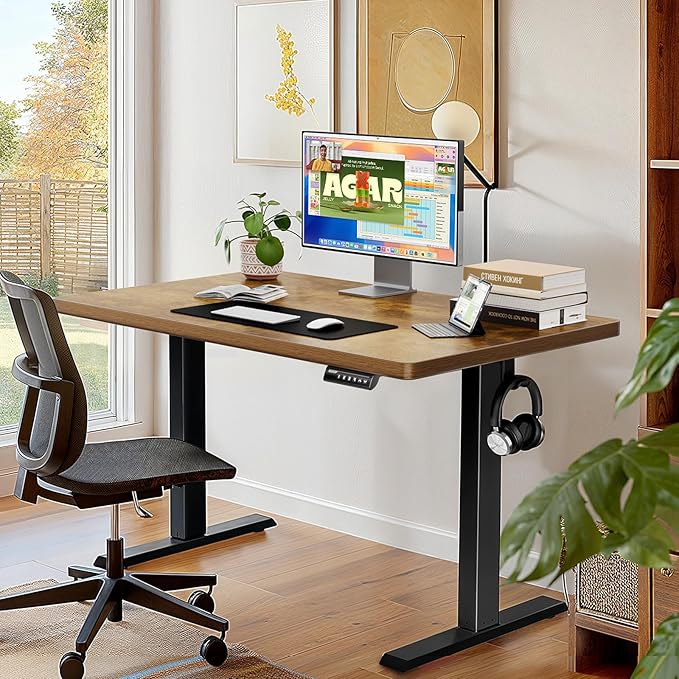 ErGear Standing Desk 48 x 30 inch Whole-Piece Desktop Height Adjustable Electric Sit Stand Desk with 4 Height Memory Setting Ergonomic Desk for Home Office Vintage Brown EGESD74V