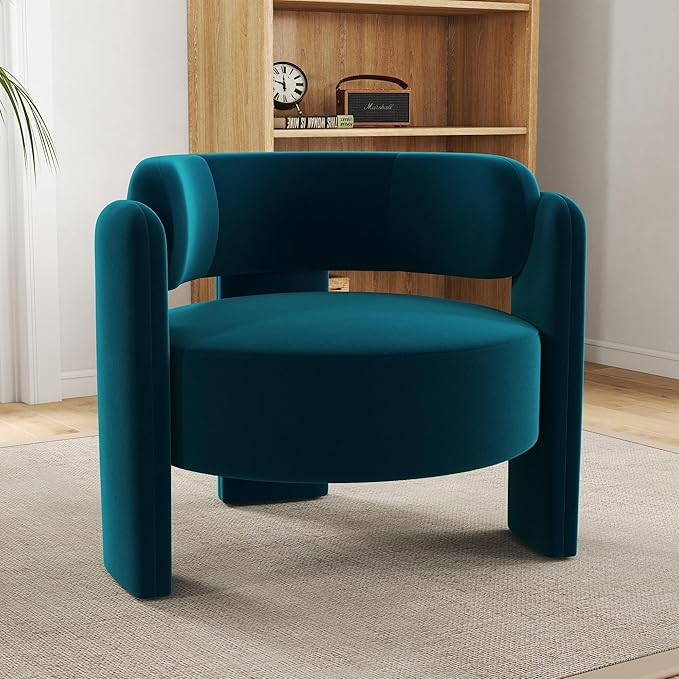 NOBPEINT Mid Century Modern Accent Barrel Chair Round Upholstered Leisure Armchair with Open Back for Living Room Bedroom Apartment Blue
