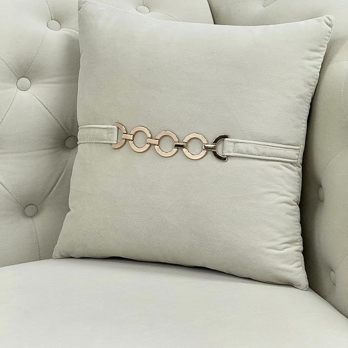 Chesterfield Sofa Sectional Couch with Metal Legs 82.6 Velvet Couch White and Gold Sofa Luxury Loveseat for Living Room Tufted Sofas with 2 Pillows &amp Classic Golden Decor White