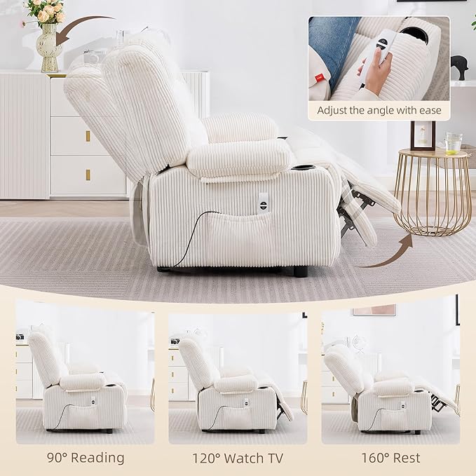 52Inch Power Loveseat ReclinerElectric Reclining Loveseat SofaAdjustable Love seat Recliner Sofa for Living RoomBedroom with Charging Ports(Striped White one seat+loveseat)