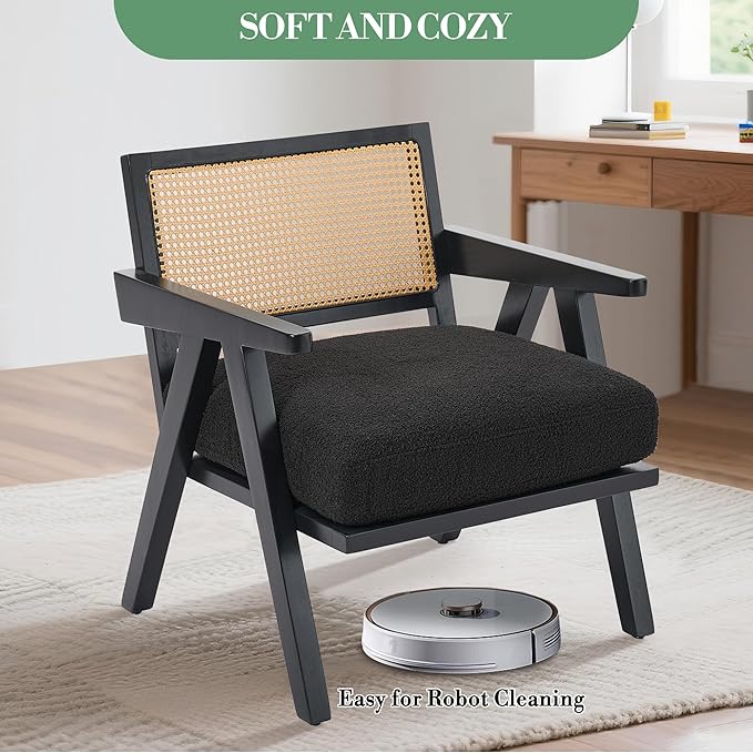 Garvee Mid-Century Modern Accent Chair Linen Upholstered Lounge Chair withWood Frame Soft Cushion - Comfortable Reading Armchair for Living Room Bedroom Office - Black 2 PCS