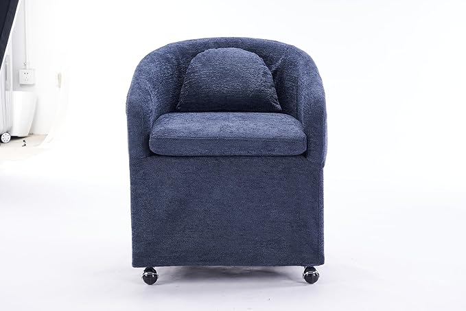 KEIKI Set of 1 Chenille Fabric Dining Armchair with Back Cushion and Universal Wheels Ergonomic Backrest 250 lbs Capacity Easy Assembly for Dining Room and Indoor Spaces