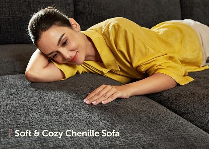 HONBAY Modular Sectional Couch with Storage Seats L Shaped Sectional Sofa with Storage Chenille Sectional Couches for Living Room Grey