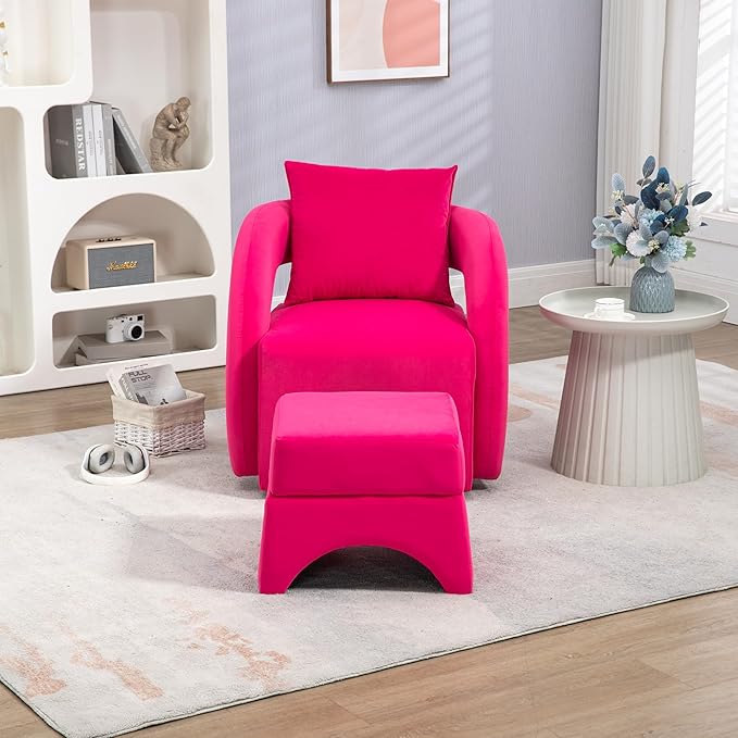House Hold Accent Chair with Ottoman Mid Century Modern Barrel Chair Upholstered Club Tub Round Arms Chair for Living Room