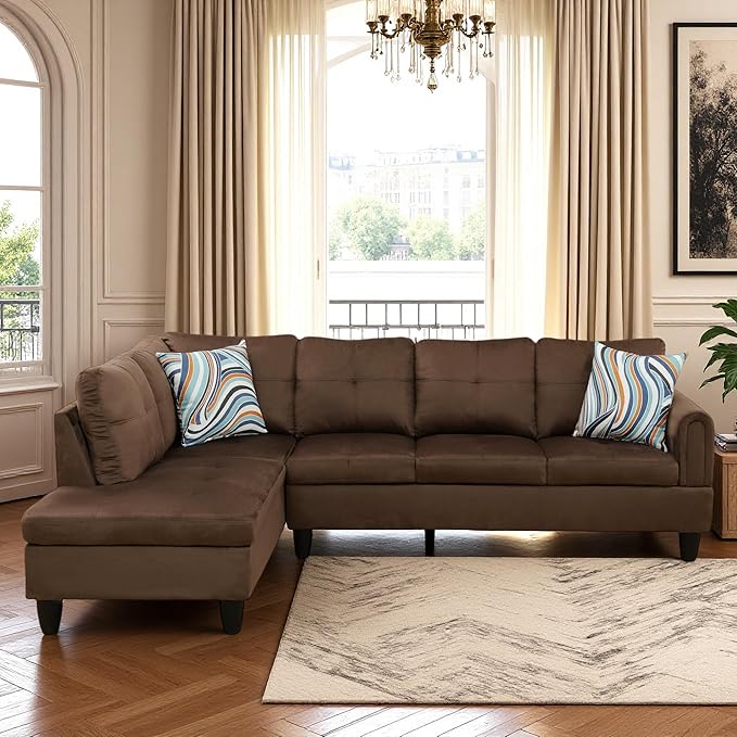 L Shaped Couch Sectional Couches with Chaise 3 Pieces Modular Convertible Sofa for Living Room Furniture Sets and Small Apartment Chocolate