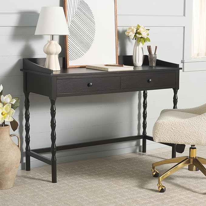 SAFAVIEH Home Collection Astaroth Matte Black 2-Drawer Computer Table Office Writing Desk