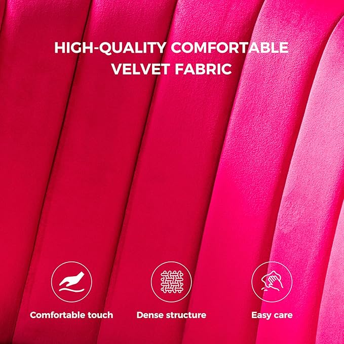 HULALA HOME Velvet Dining Chairs Modern Small Armless Accent Chair with Gold Metal Legs Living Room Upholstered Cute Side Chair Elegant Tufted Back Vanity Chair for Bedroom/Beauty Room-Fuchsia